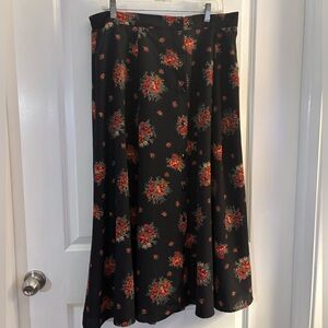 Vintage Black Floral Button-Front Women’s Skirt Sz 2X